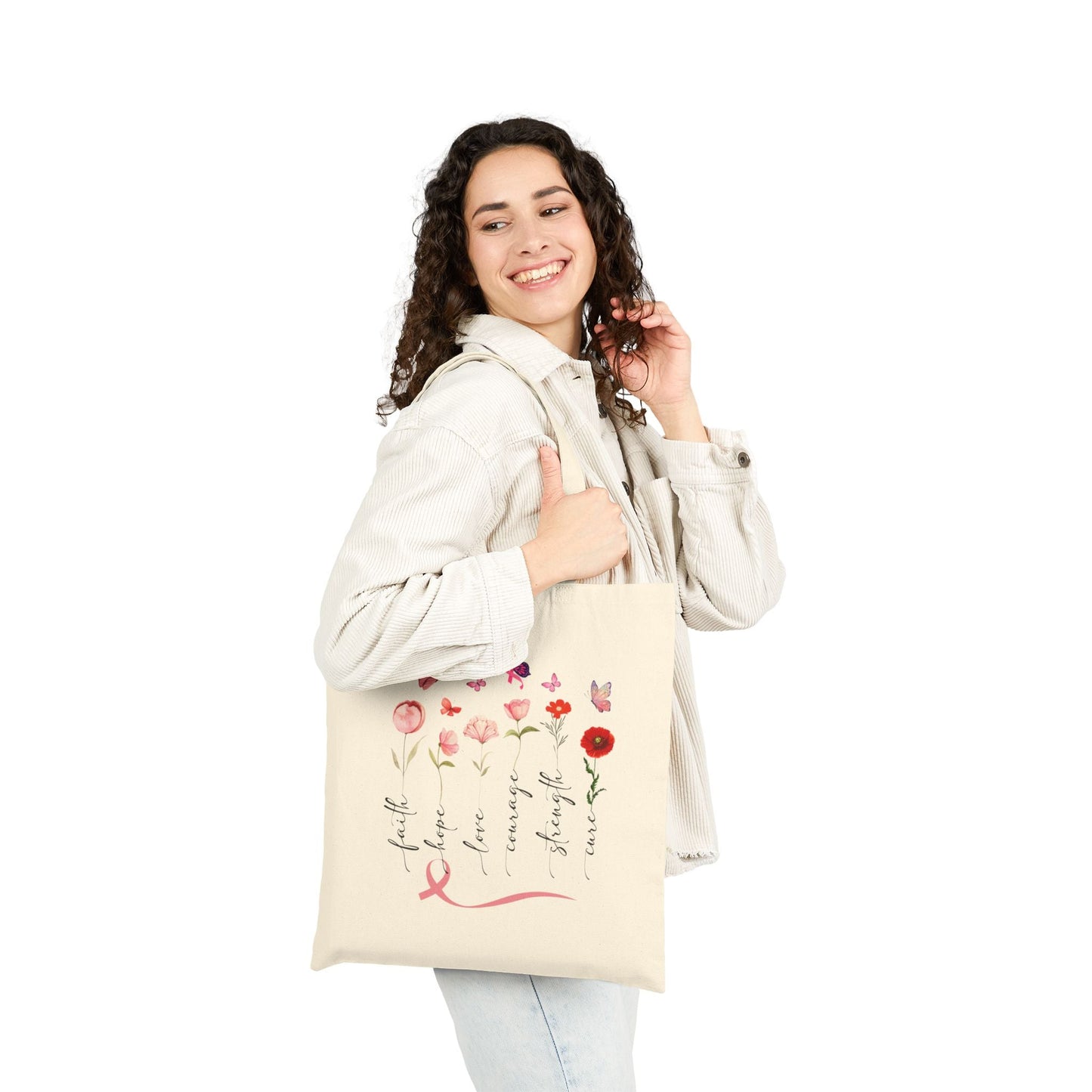 Floral Inspirational Cancer Awareness Tote Bag Printify