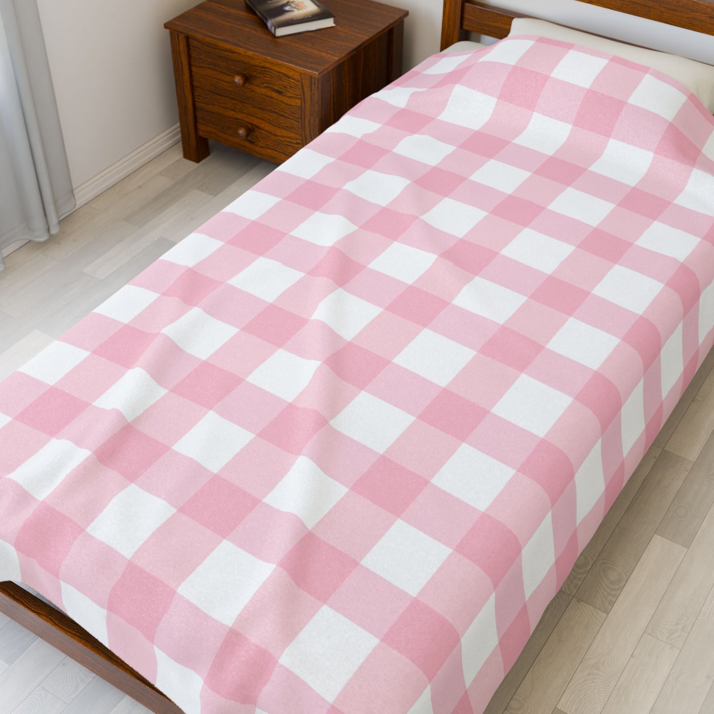 Pink Plaid Velveteen Plush Blanket