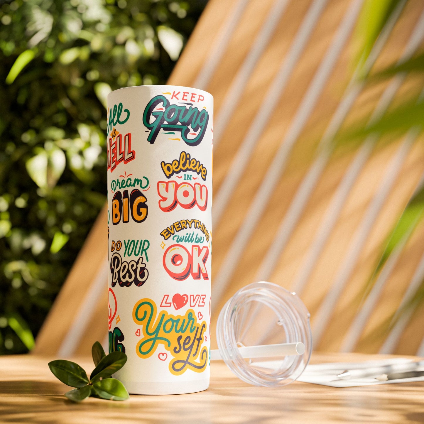 Motivational Skinny Tumbler with Straw, 20oz