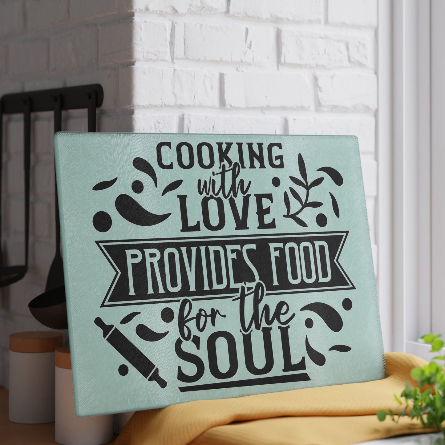 Cooking With Love Provides Food For The Soul Glass Cutting Board Printify