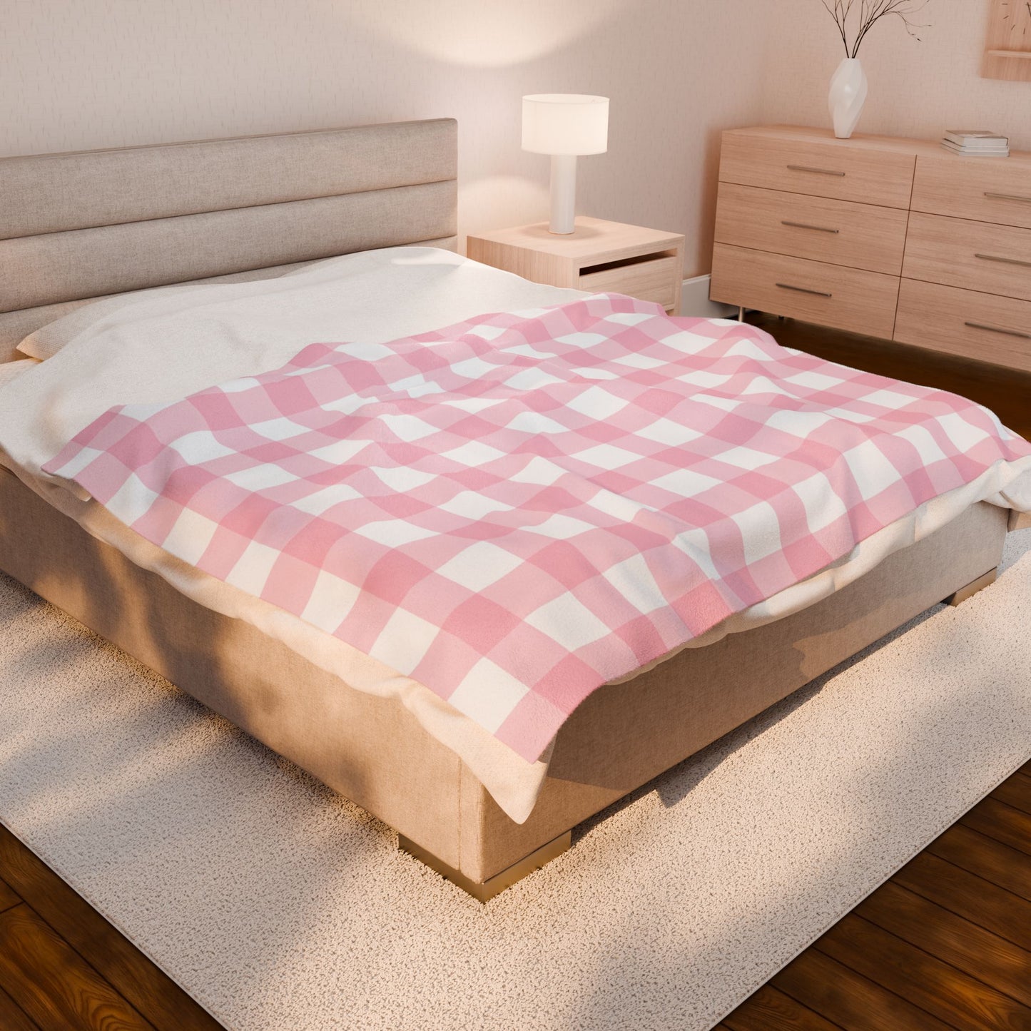 Pink Plaid Velveteen Plush Blanket
