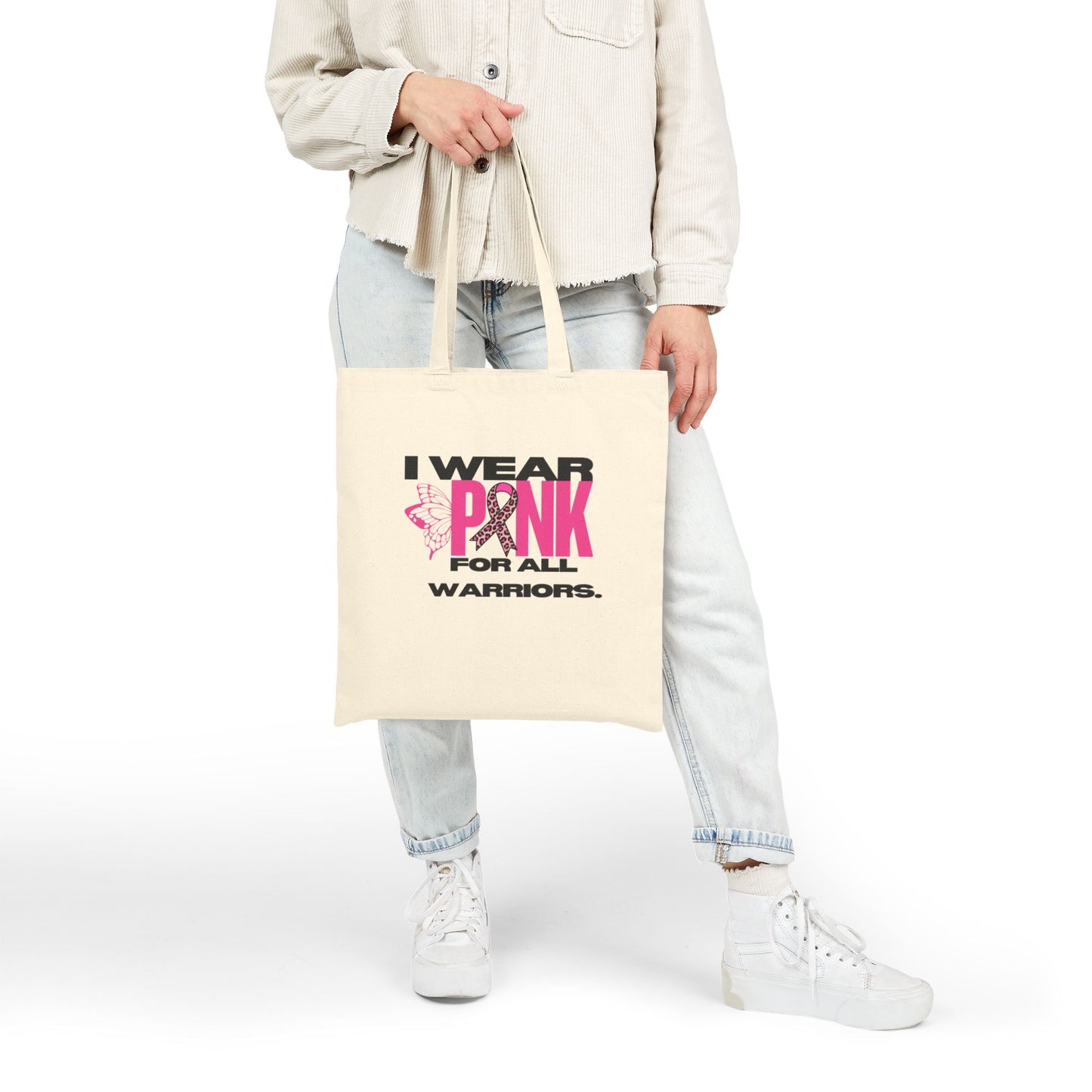 Pink Warrior Awareness Cotton Canvas Tote Bag