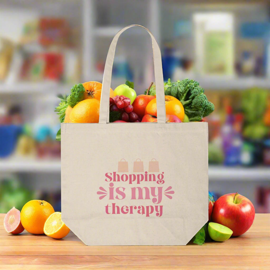 Shopping Is My Therapy Canvas Shopping Tote Printify