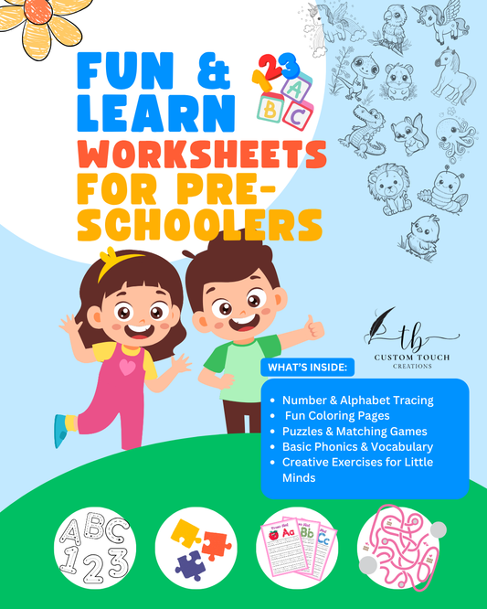 Fun & Learn Worksheets for Pre-schoolers TB Custom Touch Creations