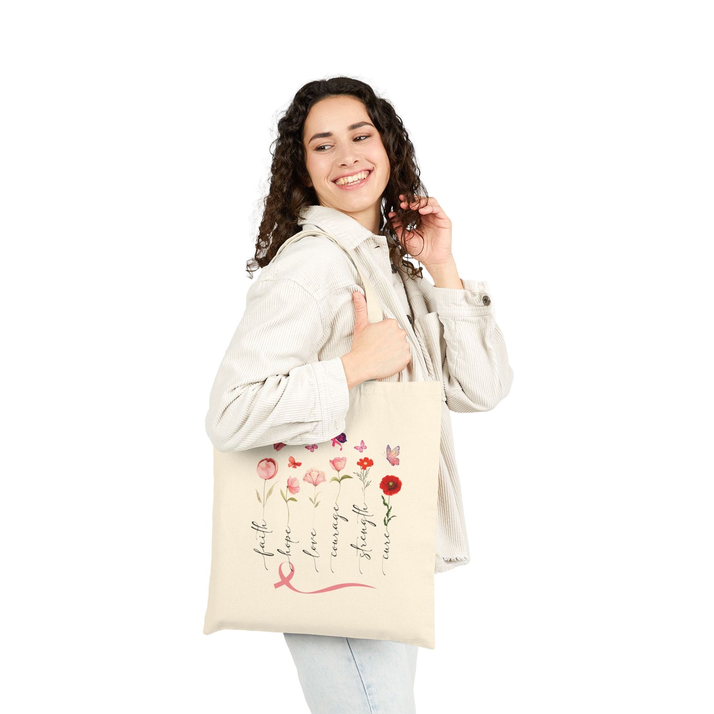 Floral Inspirational Cancer Awareness Tote Bag