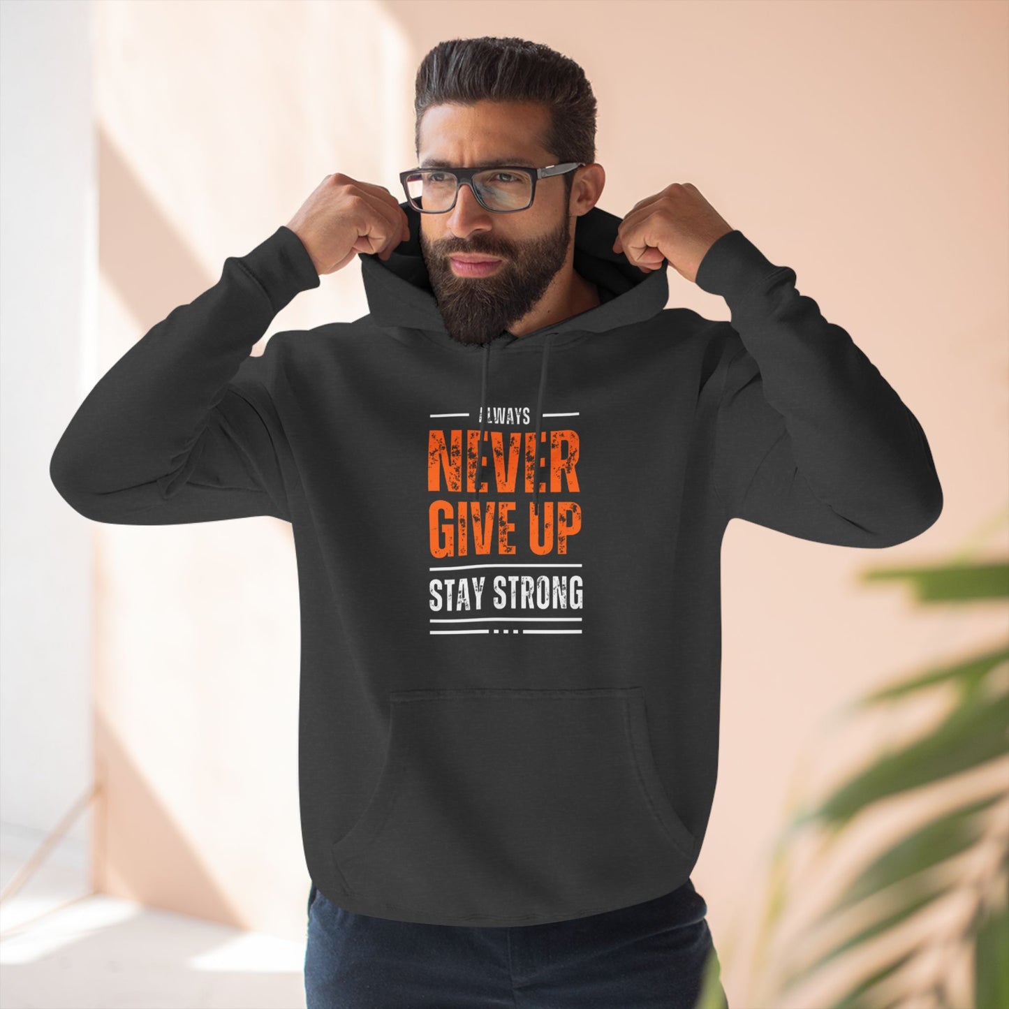 Never Give Up Men's Three-Panel Fleece Hoodie