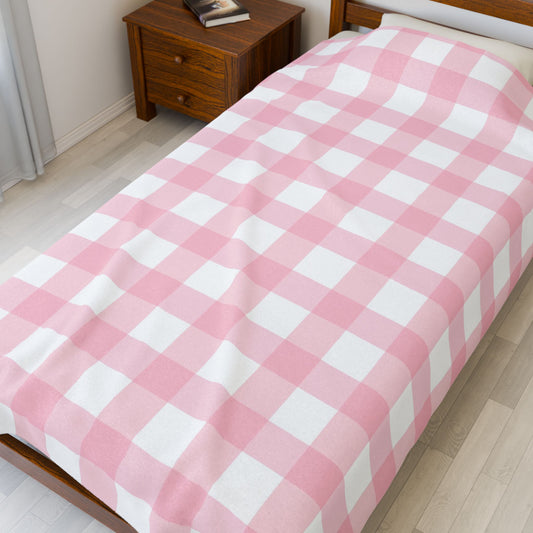Pink Plaid Velveteen Plush Blanket