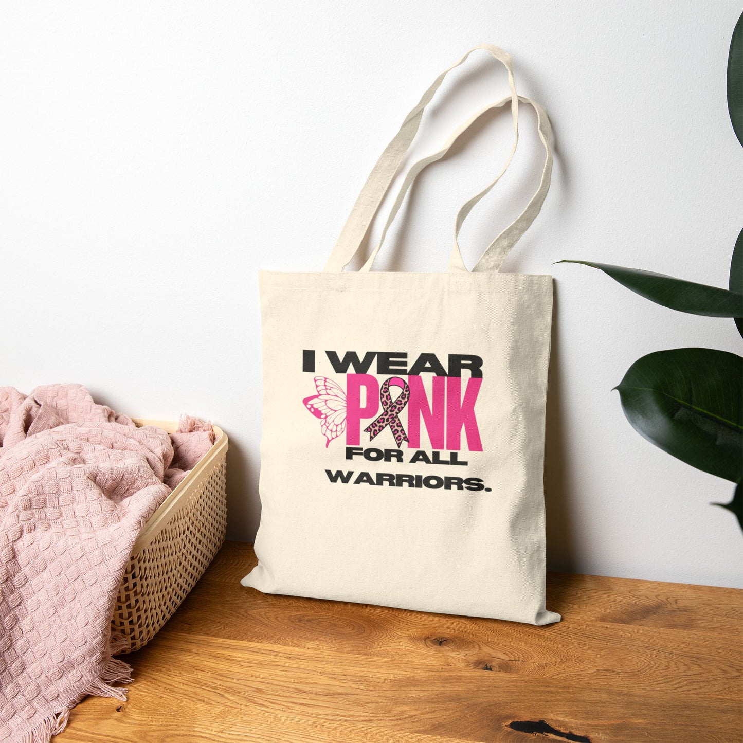 Pink Warrior Awareness Cotton Canvas Tote Bag
