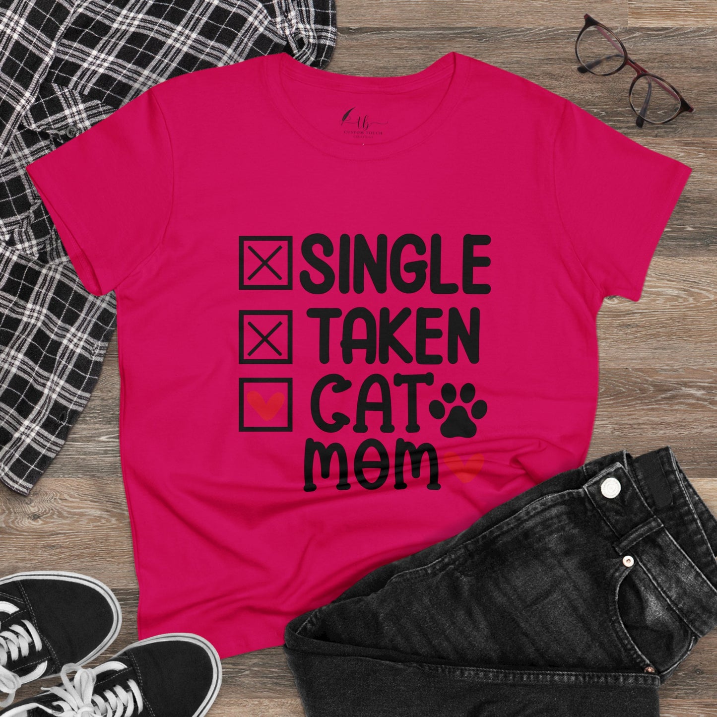 Single Taken Cat Mom Women's Midweight Cotton Tee