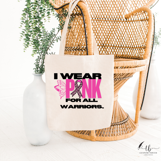 Pink Warrior Awareness Cotton Canvas Tote Bag