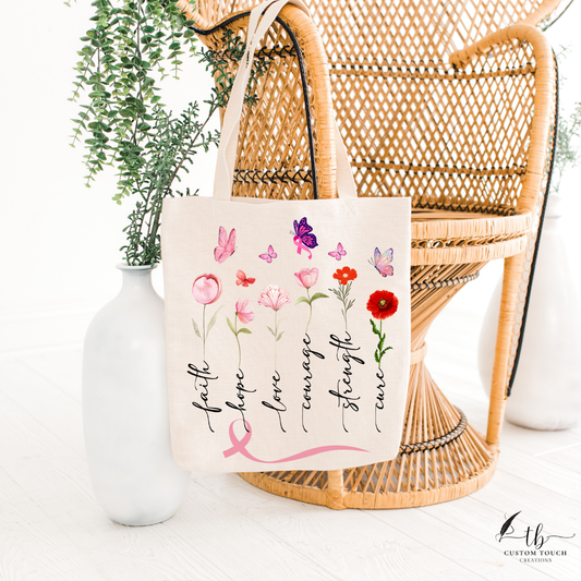 Floral Inspirational Cancer Awareness Tote Bag
