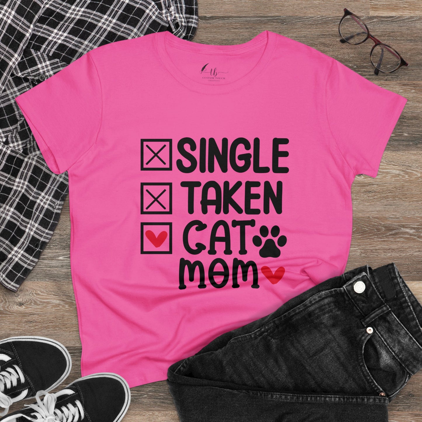 Single Taken Cat Mom Women's Midweight Cotton Tee