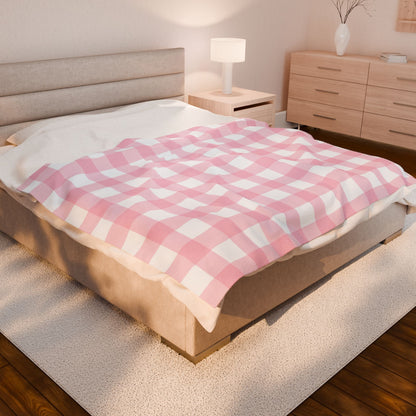 Pink Plaid Velveteen Plush Blanket