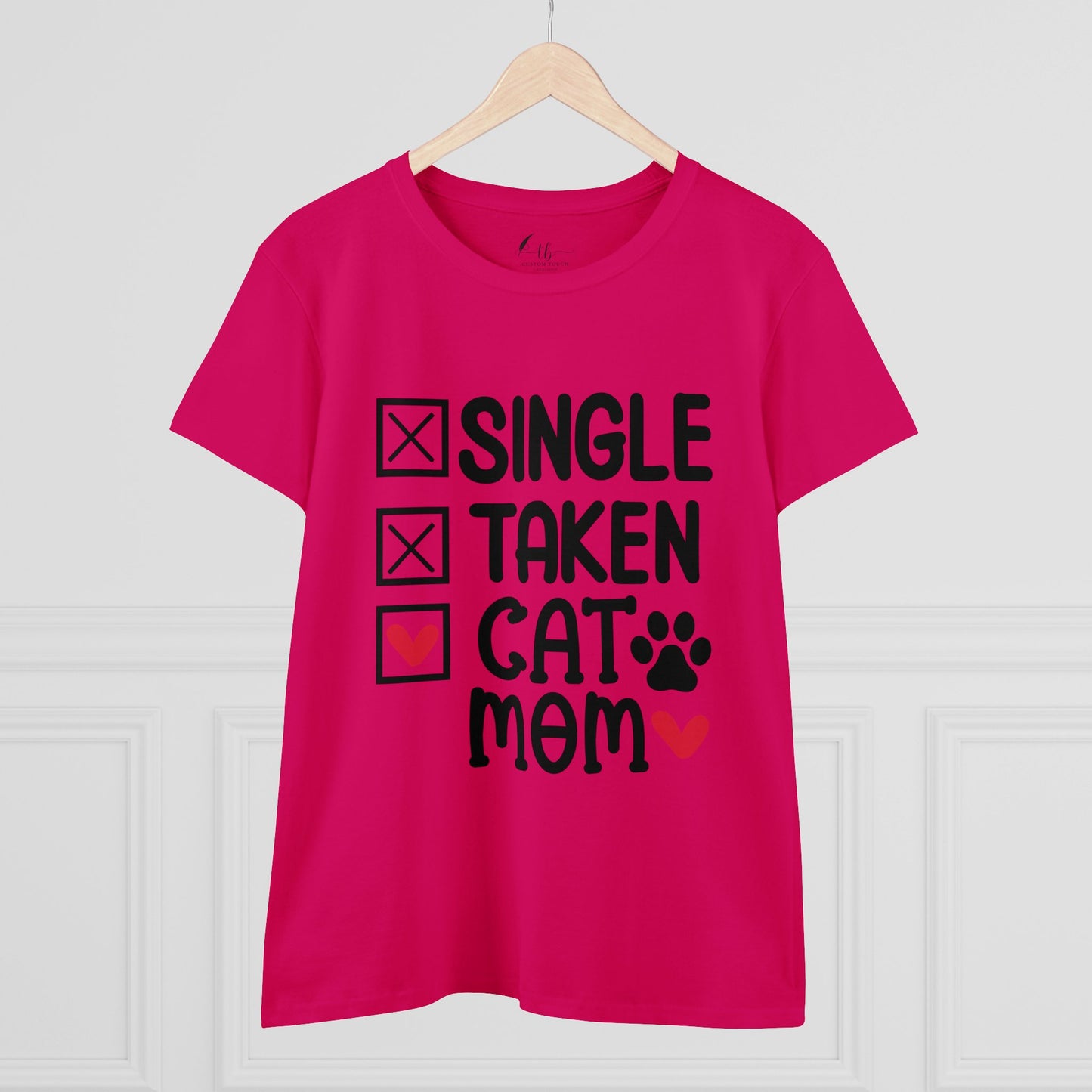 Single Taken Cat Mom Women's Midweight Cotton Tee