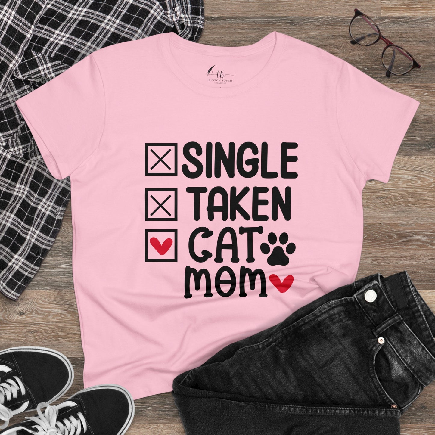 Single Taken Cat Mom Women's Midweight Cotton Tee