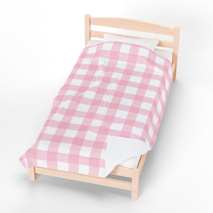 Pink Plaid Velveteen Plush Blanket