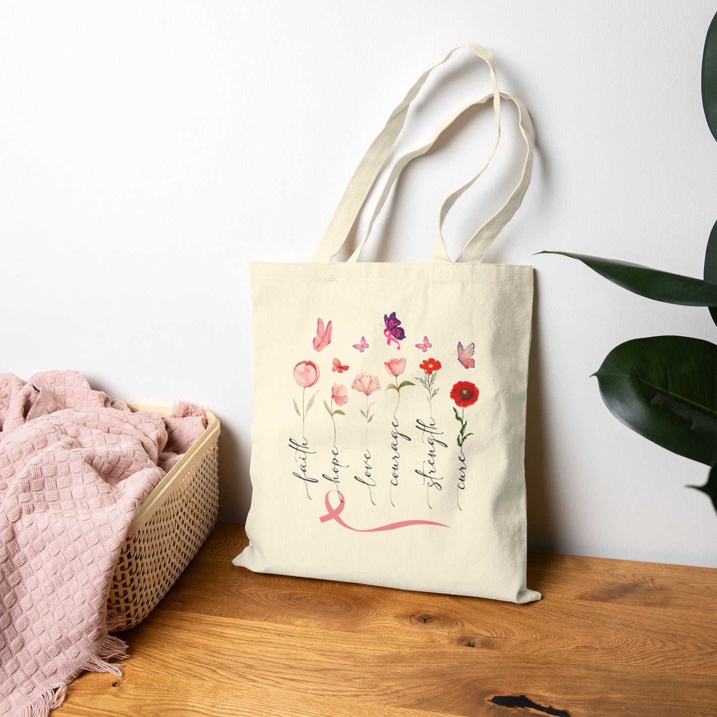 Floral Inspirational Cancer Awareness Tote Bag